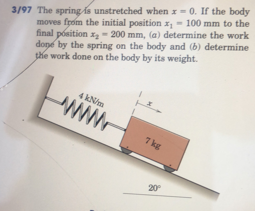 Solved: 3/97 The spring is unstretched when x=0. If the body moves from ...