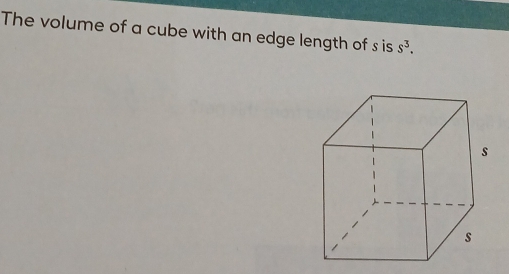 The volume of a cube with an edge length of s is s^3.