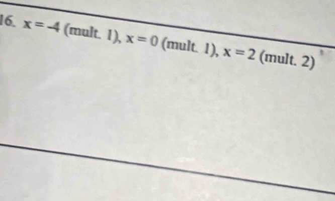 x=-4 (mult. 1), x=0 (mult. 1), x=2 (mult. 2)