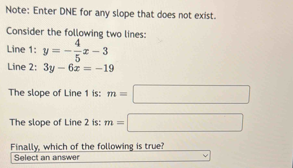 Solved: Note: Enter DNE for any slope that does not exist. Consider the ...