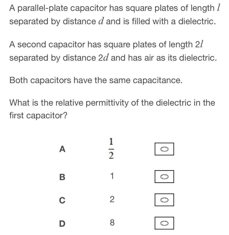 Gelöst:A parallel-plate capacitor has square plates of length ...