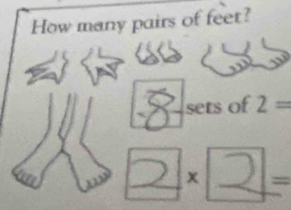 How many pairs of feet? 
sets of 2=
x =