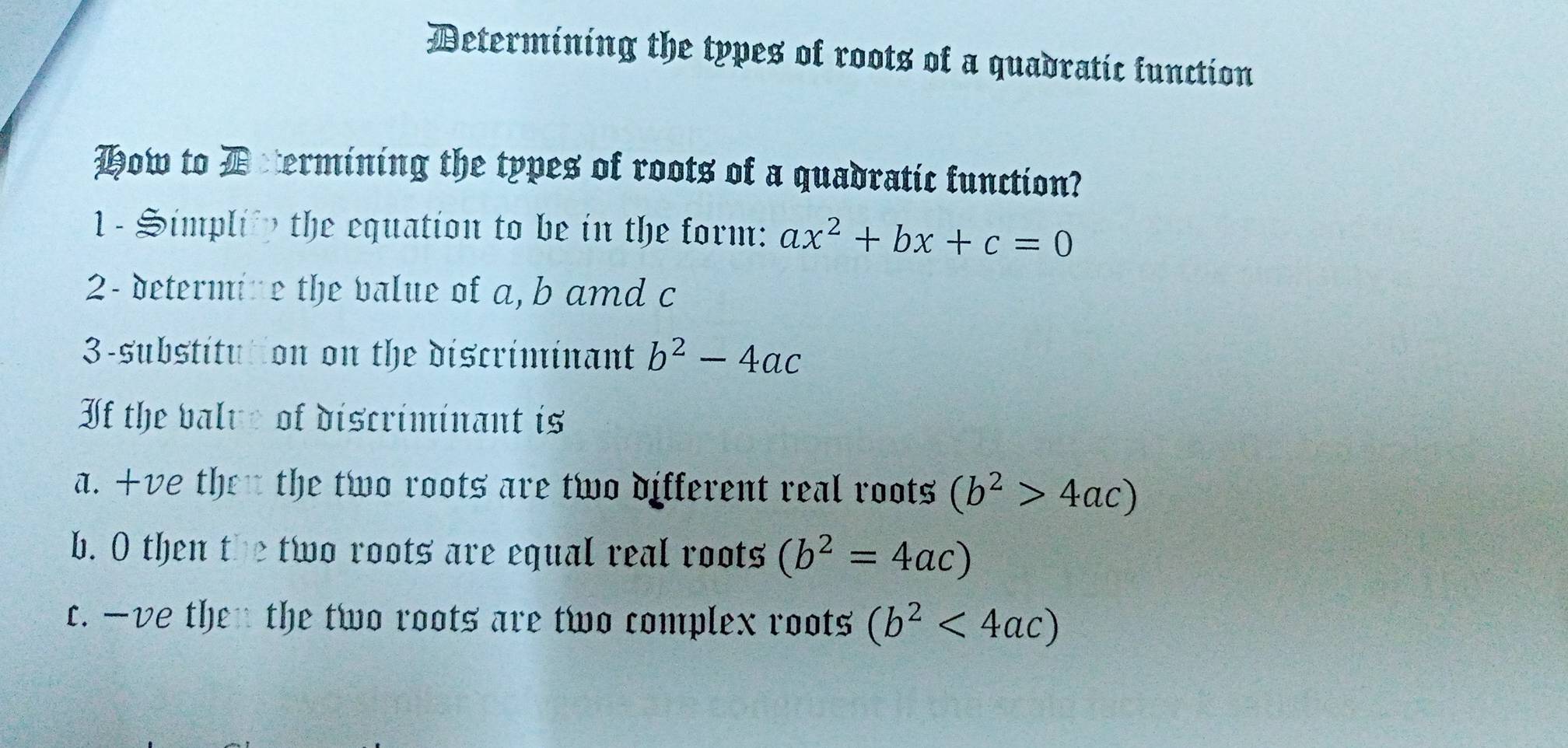 Solved: Determining the types of roots of a quadratic function Tow to a ...