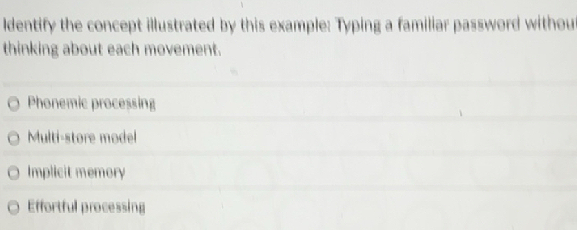 Solved: ldentify the concept illustrated by this example: Typing a ...