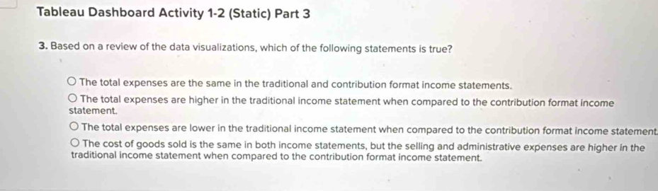 Solved: Tableau Dashboard Activity 1-2 (Static) Part 3 3. Based on a ...
