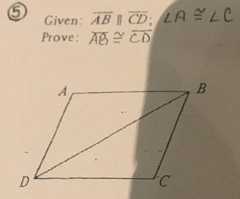 Given: overline AB||overline CD : LA 
Prove: AB≌CD