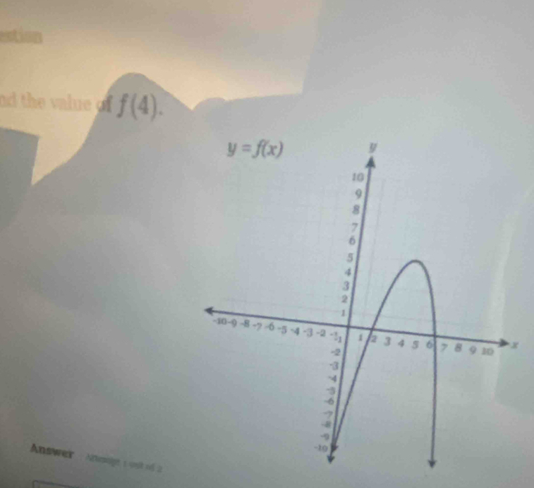 estion
nd the value of f(4).
x
Answer : Atmslgt 1 uit of 2