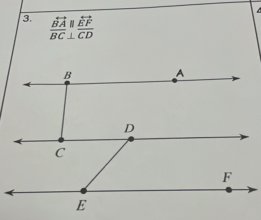 beginarrayr rightarrow  vector BA|vector EF vector BC⊥ vector CDendarray