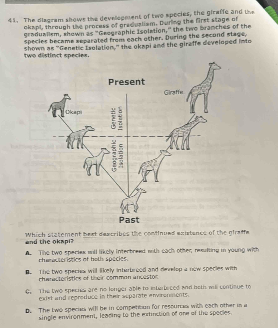 Solved: The diagram shows the development of two species, the giraffe ...