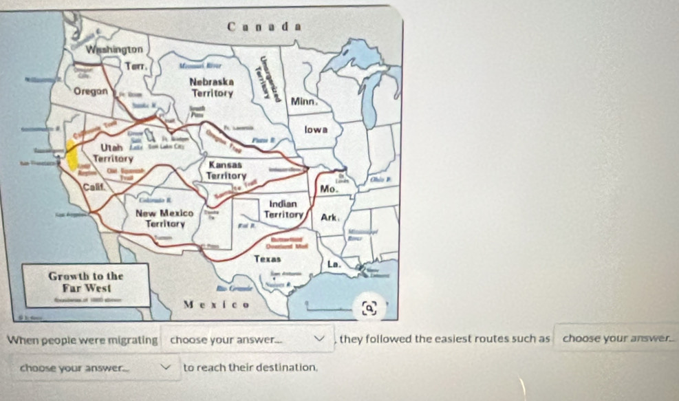 When people were migratingest routes such as choose your answer. 
choose your answer... to reach their destination.