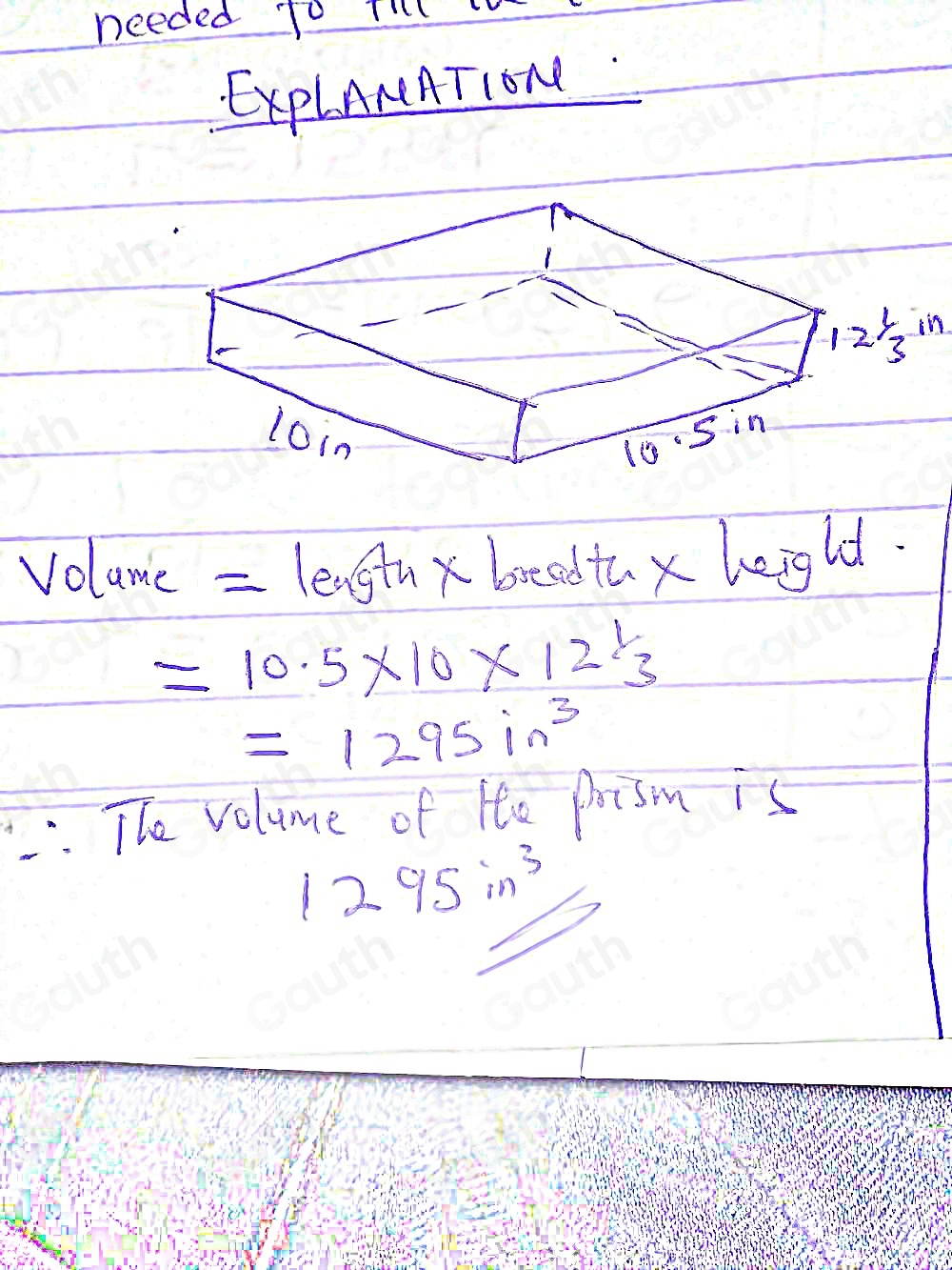 Solved: A fish tank is a right rectangular prism that is 10 1/2 in ...