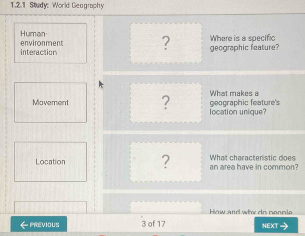 Study: World Geography 
s 
? 
PREVIOUS NEXT