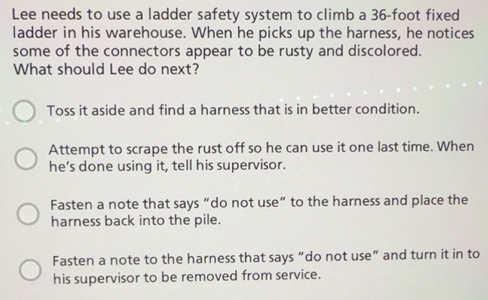 Solved: Lee needs to use a ladder safety system to climb a 36-foot ...