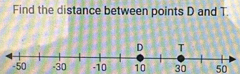 Find the distance between points D and T.
30 50