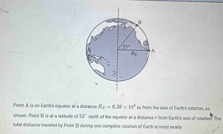 Solved: Point A is on Earth's equator at a distance R_E=6.38* 10^6m ...
