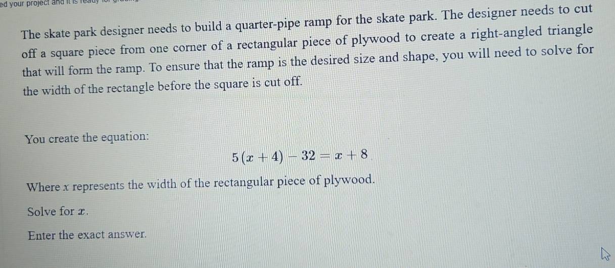 Solved: ed your project and it is r The skate park designer needs to ...