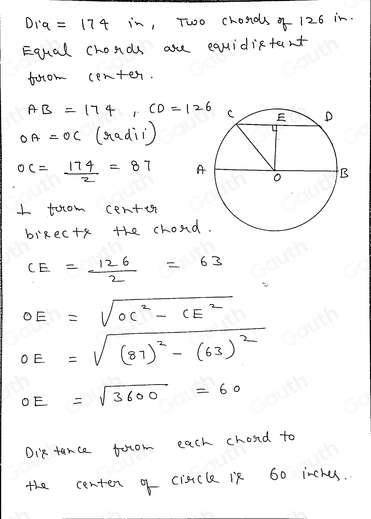Solved: The diameter of a circle is 174 inches. The circle has two ...