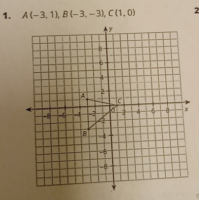 A(-3,1), B(-3,-3), C(1,0)