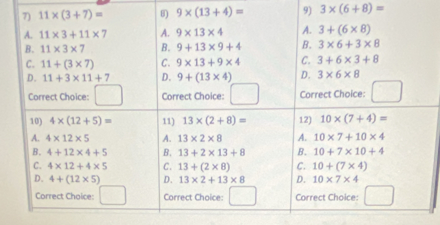 9* (13+4)= 9) 3* (6+8)=