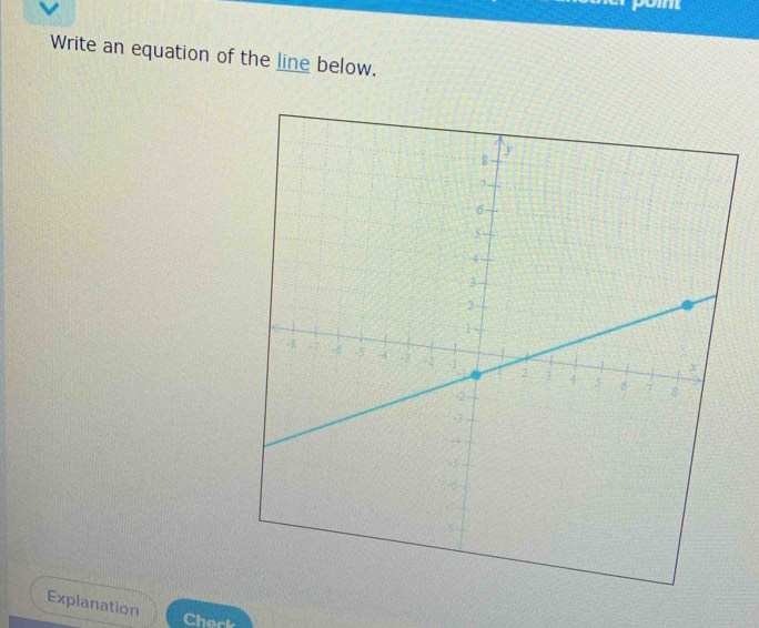 pom 
Write an equation of the line below. 
Explanation 
Check