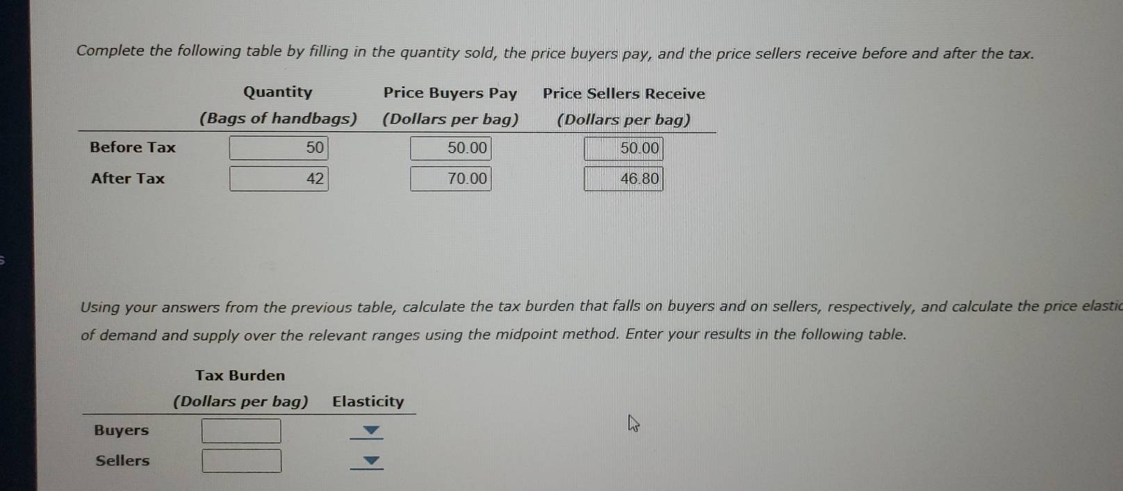 Solved: Complete the following table by filling in the quantity sold ...