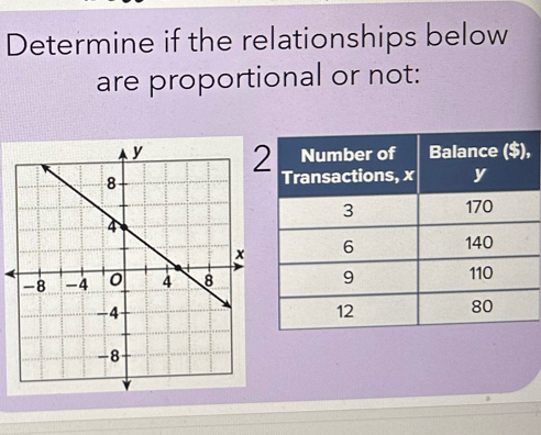 Determine if the relationships below 
are proportional or not: 
,