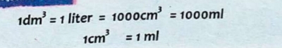 1dm^3=1liter=1000cm^3=1000ml
1cm^3=1ml