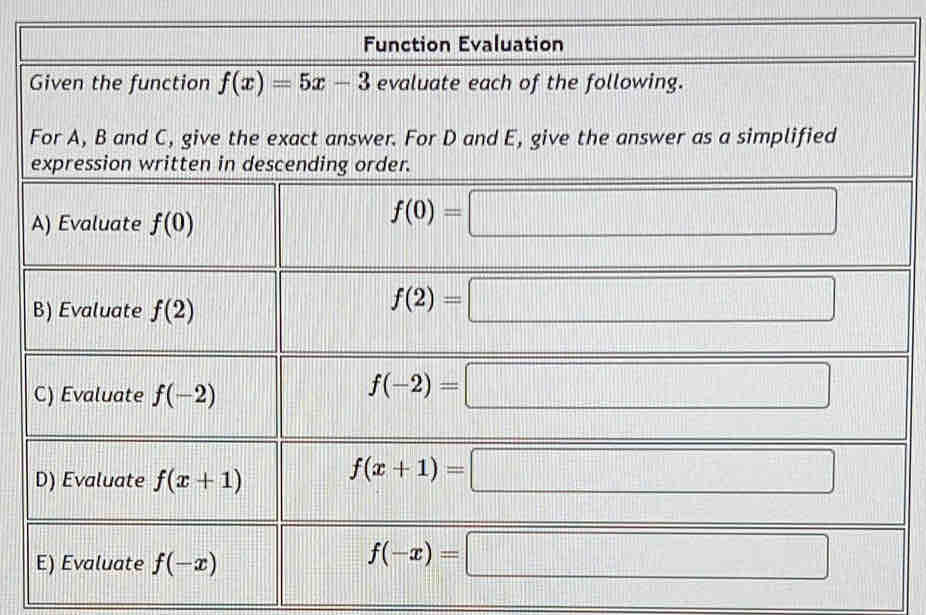 Function Evaluation □