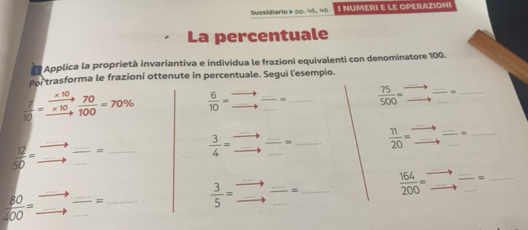 Risolto:Sussidiario》pp. 45, 46 I NUMERI E LE OPERAZIONI La percentuale ...
