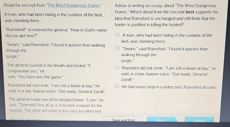 Solved: Read the excerpt from ''The Most Dangerous Game.