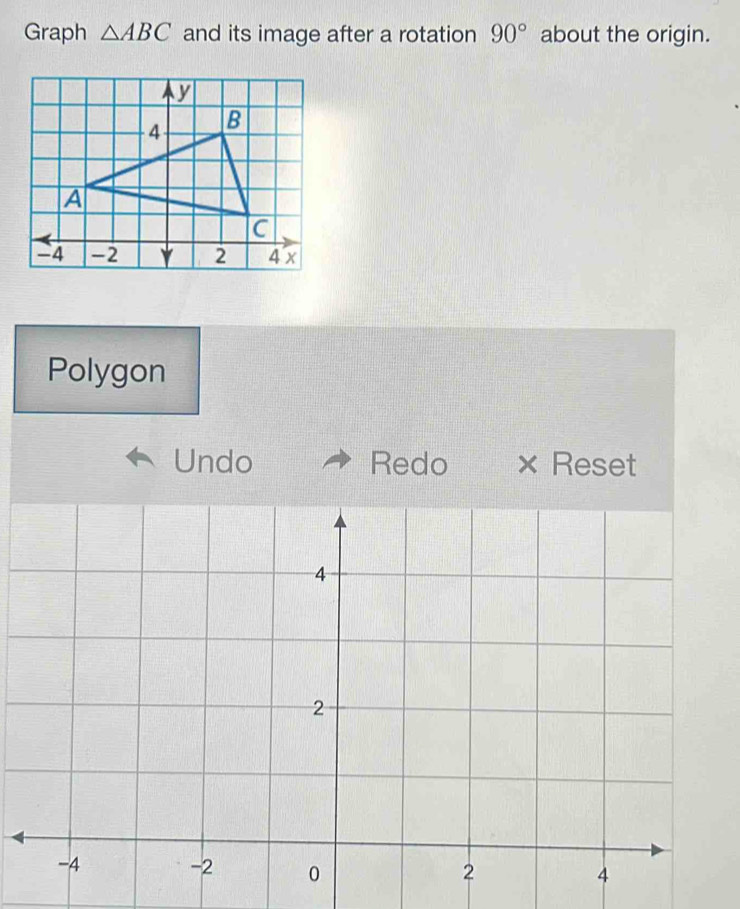 Solved: Graph ABC and its image after a rotation 90° about the origin ...