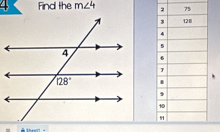 Find the m∠ 4
= Sheet1