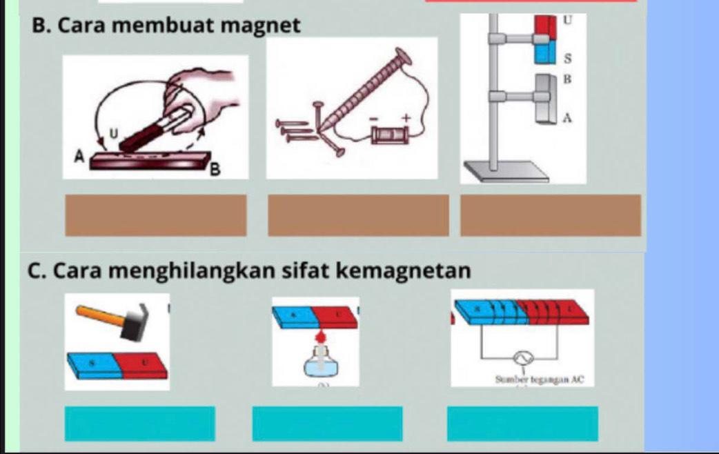 Cara membuat magnet 
C. Cara menghilangkan sifat kemagnetan 
a 
s U