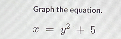 Graph the equation.
x=y^2+5