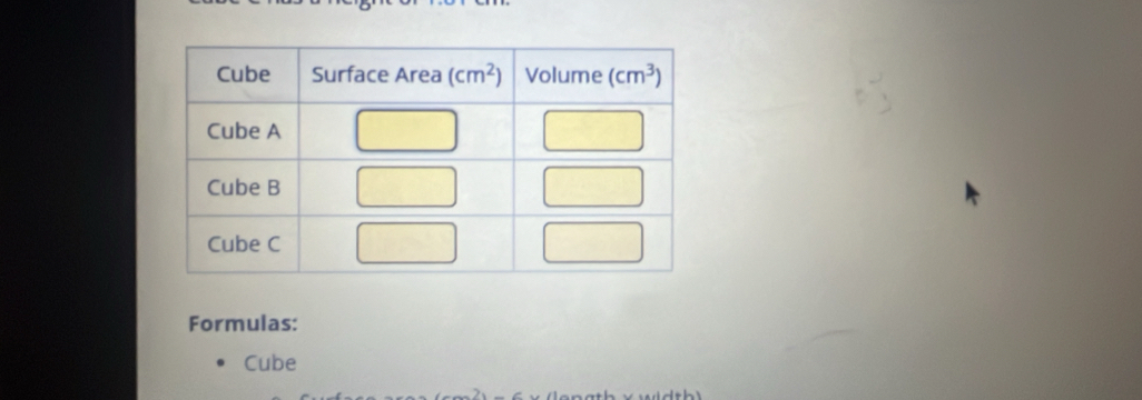 Formulas:
Cube