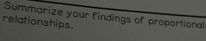 Summarize your findings of proportional 
relationships.