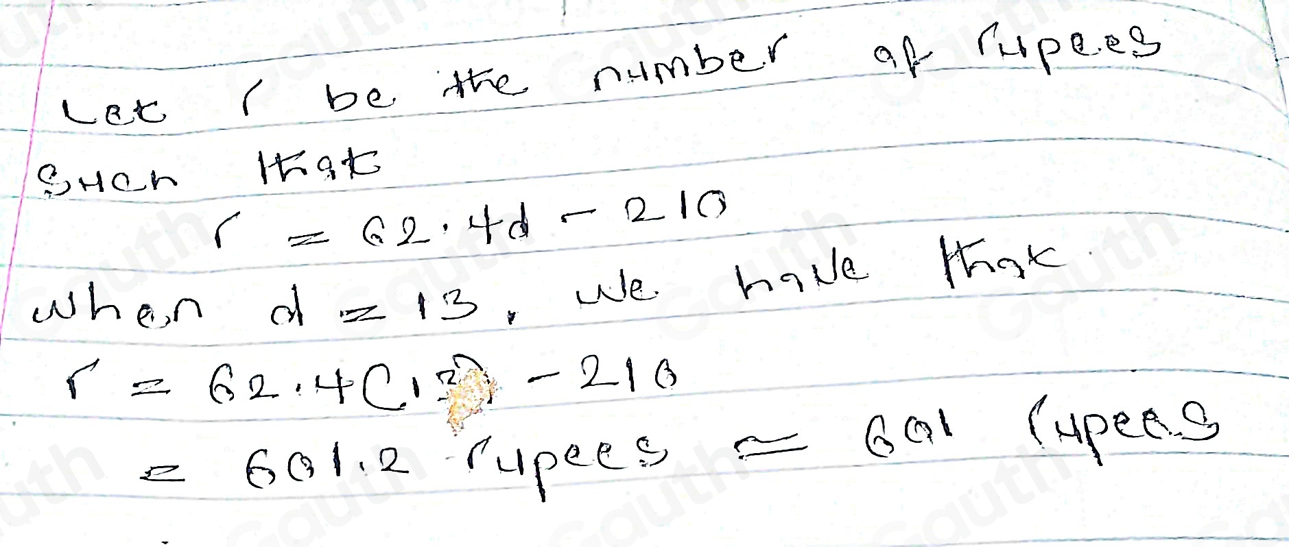 Solved: The expression 6 2.4d-210 gives the number of Indian rupees ...