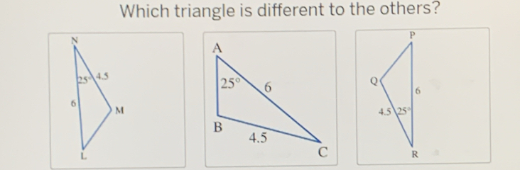 Which triangle is different to the others?