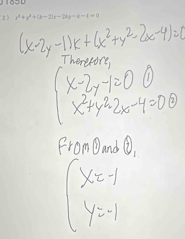 (2) x^2+y^2+(k-2)x-2ky-k-4=0