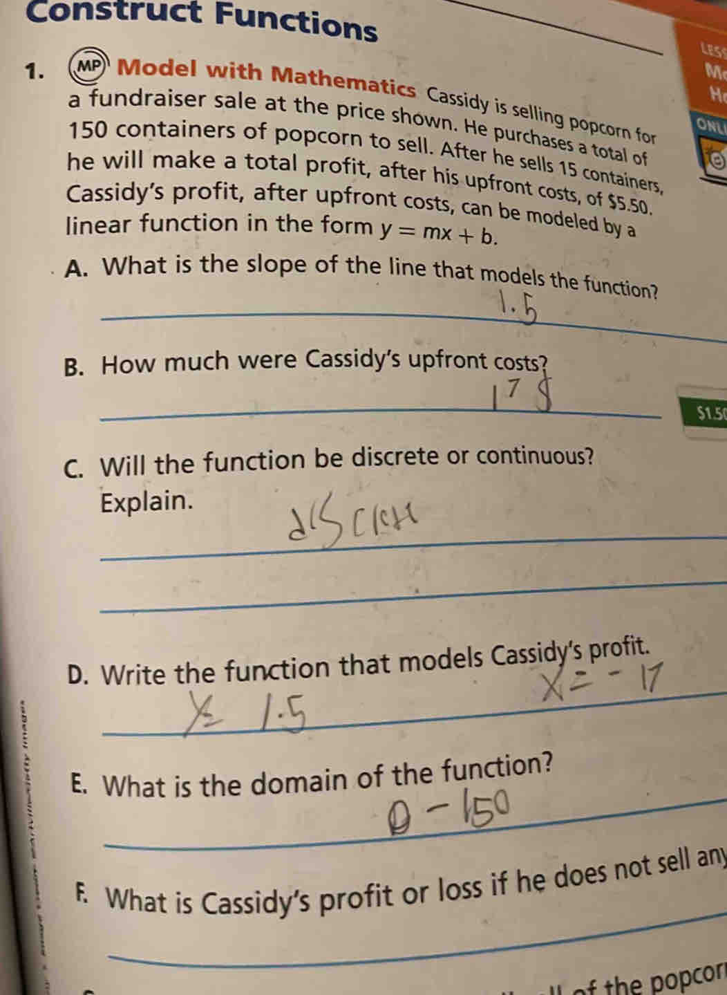 Construct Functions _ LESI 1. M H MP Model with Mathematics Cassidy is ...