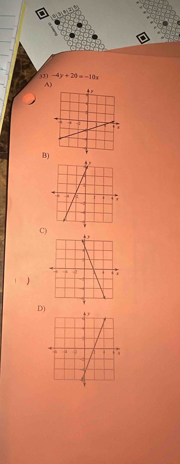 a 
2 
33) -4y+20=-10x
A) 
B) 
C) 
) 
D)