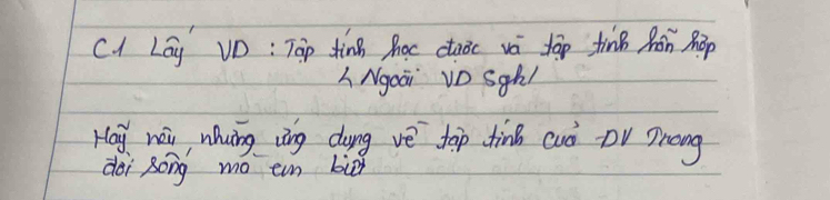 LGy VD: Tāo ting hoc cuǎc và tān tinB Ràn hàp 
Ngoai Vo Sghl 
Hoy nei whung vìng dung vè top tin cuò DV Drong 
doi Bong mo en biā