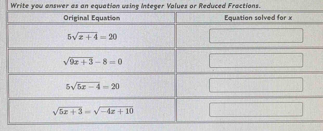 Write you answer as an equation using Integer Values or Reduced Fractions.