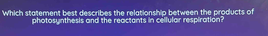 Which statement best describes the relationship between the products of 
photosynthesis and the reactants in cellular respiration?