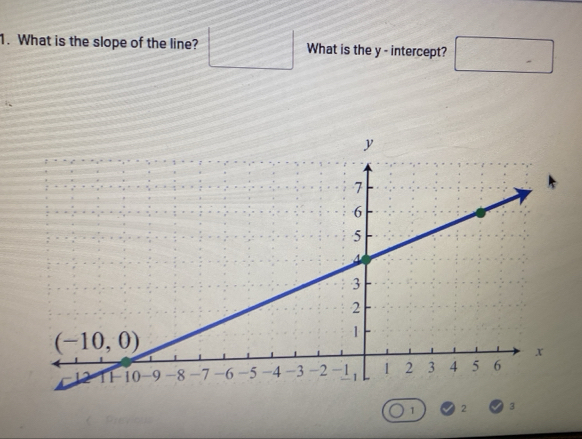 What is the slope of the line? □ What is the y - intercept? □
1 2 3