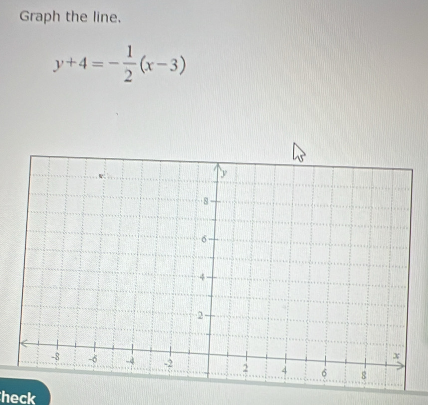 Graph the line.
y+4=- 1/2 (x-3)
heck