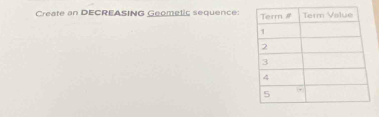 Create an DECREASING Geometic sequence: