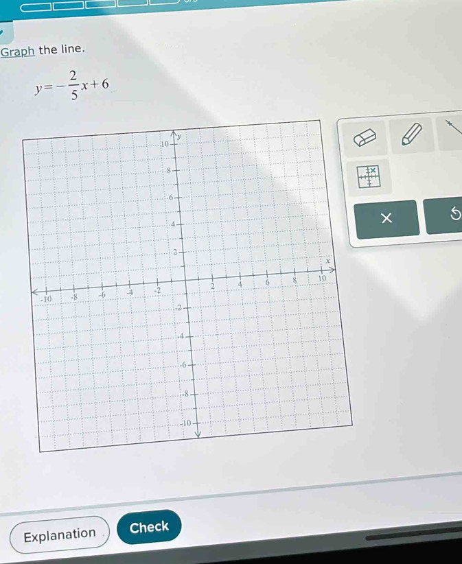 Graph the line.
y=- 2/5 x+6
5 
Explanation Check