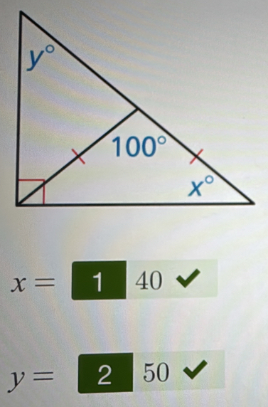 x=140°
y=250^ v