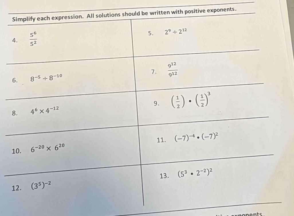 exponents.
nonts